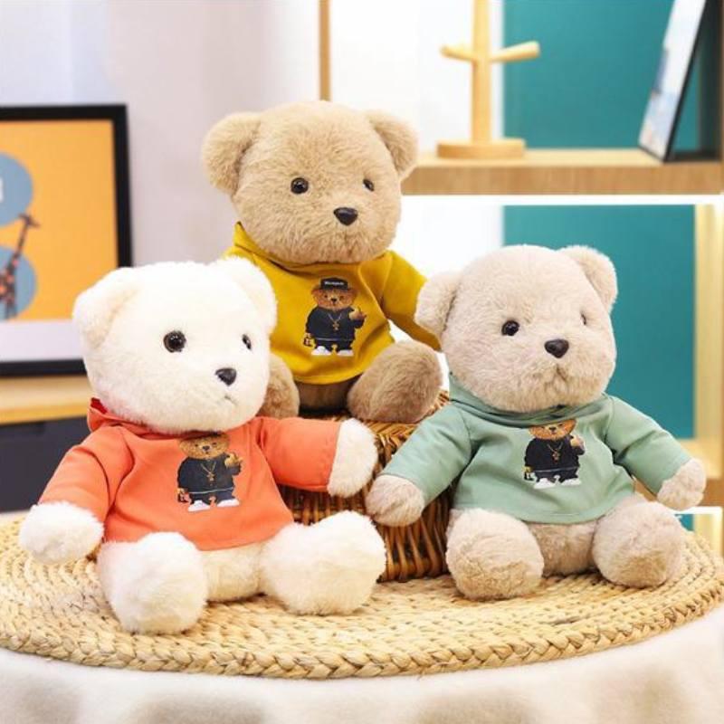 Adorable Teddy Bear Doll With Detachable Cream Outfit Short Plush Pp Cotton Filling