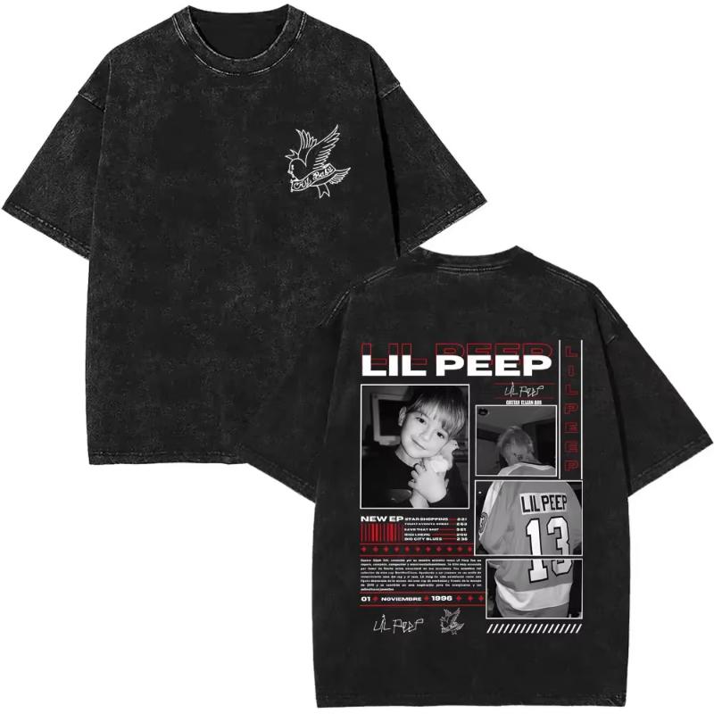 Wyprane Vintage Raper Lil Peep Koszulki z Dwustronnym Nadrukiem Unisex Moda Damska Hip Hop Oversize Krótki Rękaw Koszulka Streetwear