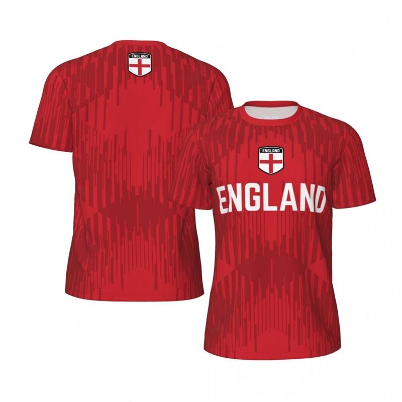 Gráfico de la Bandera de Inglaterra Camiseta de Fútbol para Hombre Moda Emblema Nacional Camiseta Deportiva Informal Oversize Transpirable