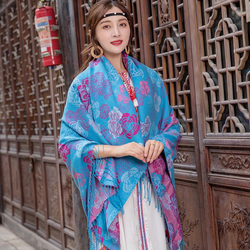 Ethnic Style Oversized Square Scarf For Women Travel Winter Autumn