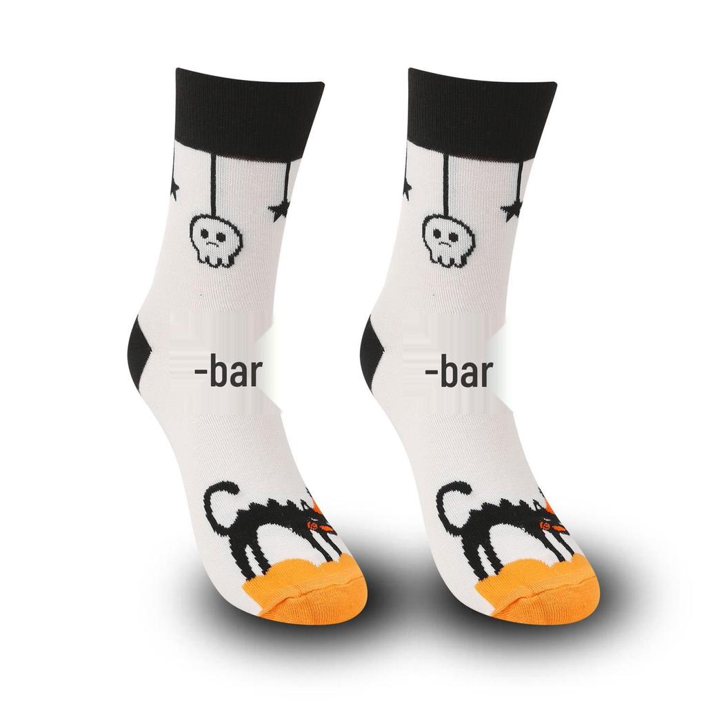 Plus Size Halloween Pumpkin Witch Funny Casual Mid-Calf Socks for Men & Women