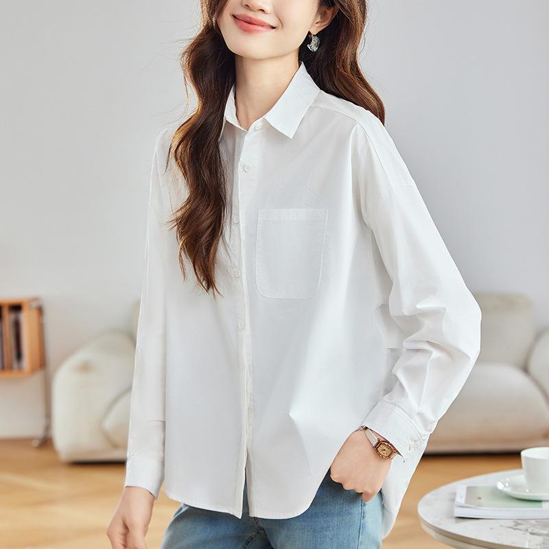 White Blouse Womens Long Sleeves Medium and Long Comfortable Fit Top Spring Latest Simple and Exquisite Commuter Blouse XXL белый