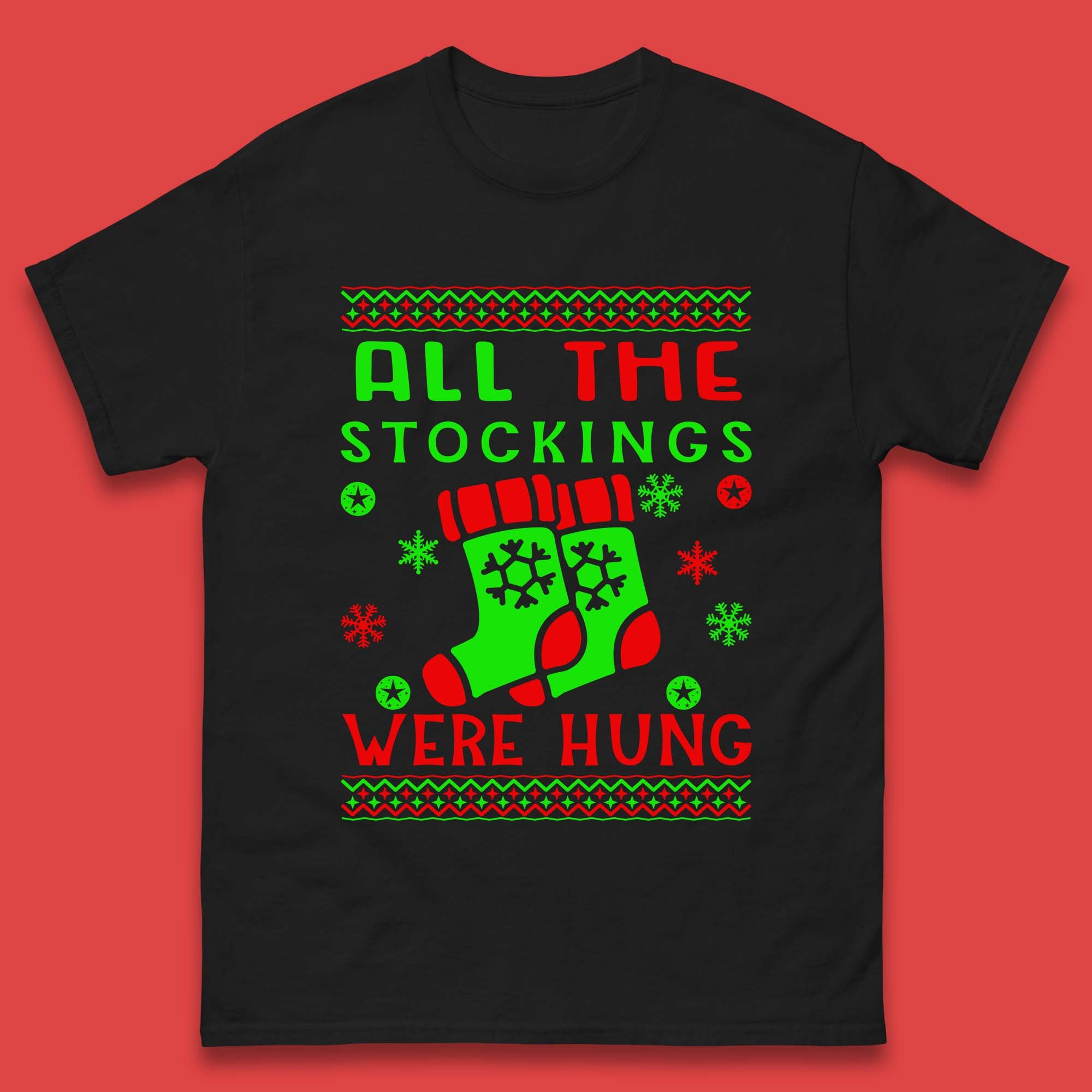 Christmas Socks Mens T Shirt Womens Tops Tees All The Stocking Were Hung Top XL