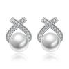 925 Sterling Silver X-Shaped Earrings With AAA Zircon And Pearls