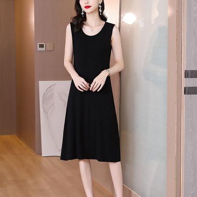 Women's Black Sleeveless Round Neck Swing Dress