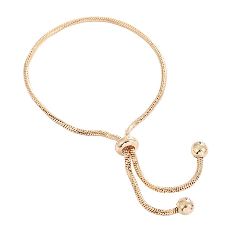 A52E Flexible Sizing Copper Snake Chain Bracelet Minimalist Bead Accent Jewelry