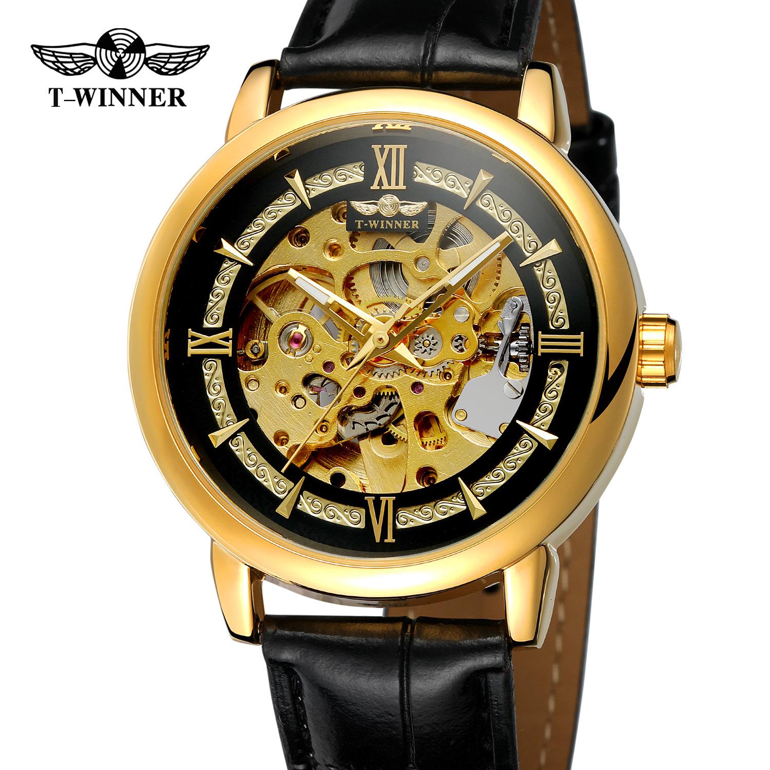 T-Winner Часы Модные Деловые Мужские Механические Часы Автоматические Ремень Механические Мужские Часы