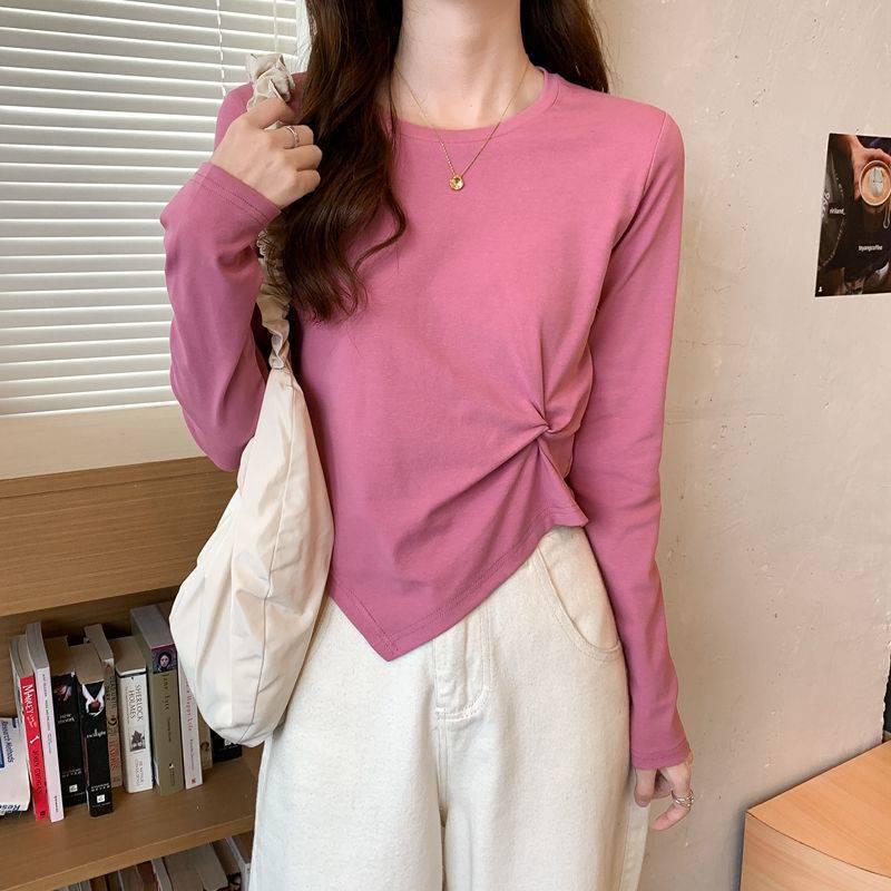 Korean Style Irregular Long-Sleeve T-Shirt for Women - 2025 Spring/Autumn