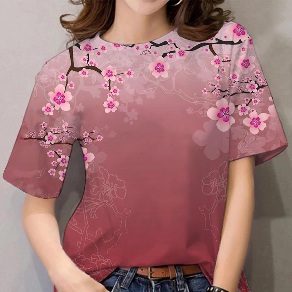 Women's Flower Pattern T-shirt Women's Clothing Rainbow T-shirt Printed