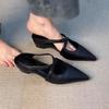 Washed Cross-strap Heightening Muller Shoes 2026 Pointed Middle Heel Leather Bag Head Slippers Women