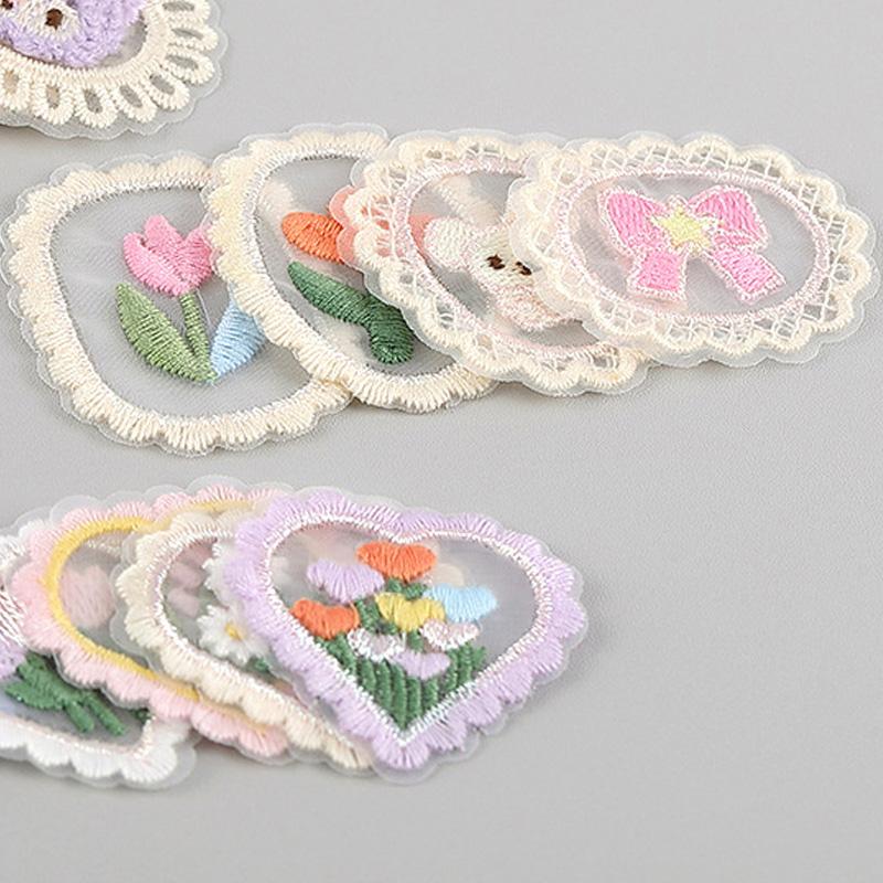10pcs Embroidered Cute Flower Heart Patches Applique for Backpack Shoes Hats Scrapbooking Decoration DIY Sewing Accessories