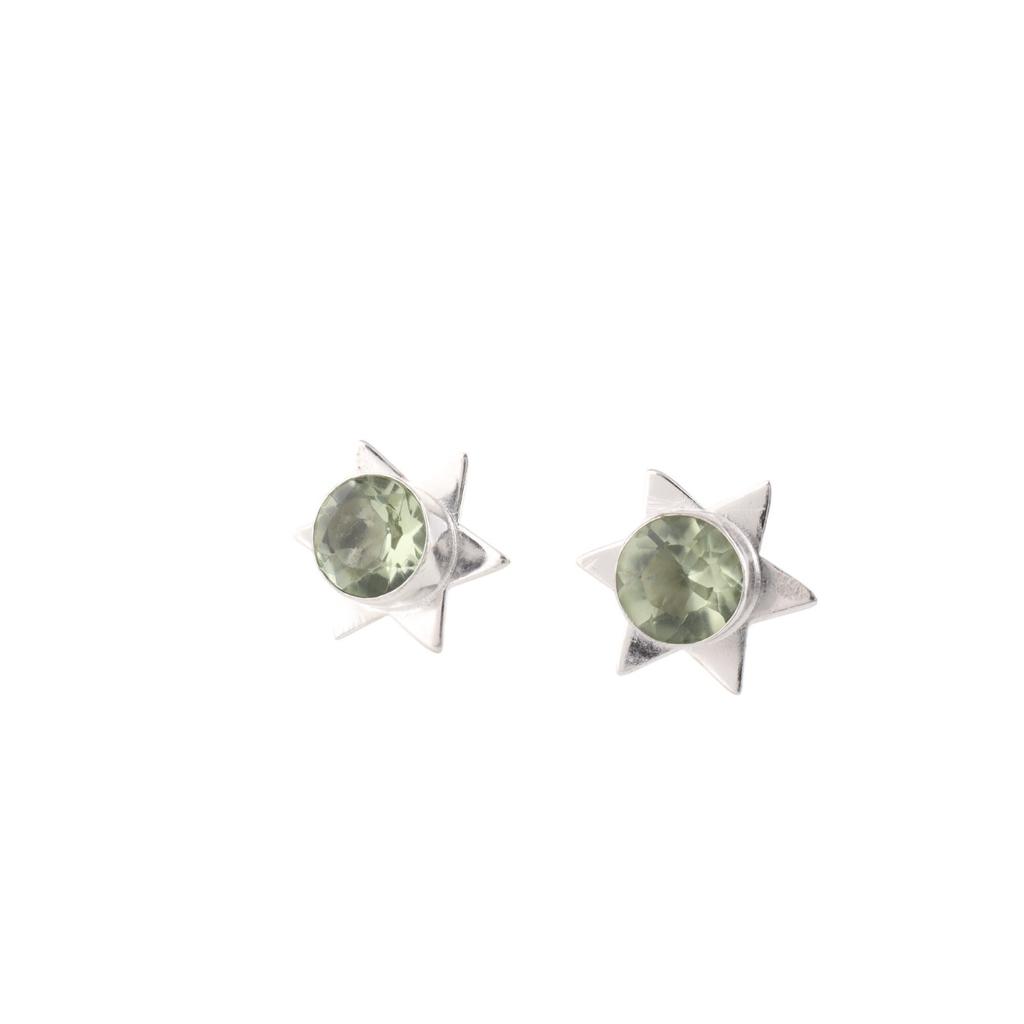 Green Amethyst Gemstone 925 Sterling Silver Jewelry Handmade Stud Earrings 0.44" EE-175-13