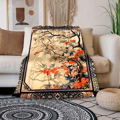 1 Stück Japanische Blumenmuster Decke, Weiche Warme Überwurfdecke Nickerchen Decke für Couch Sofa Büro Bett Camping Reise