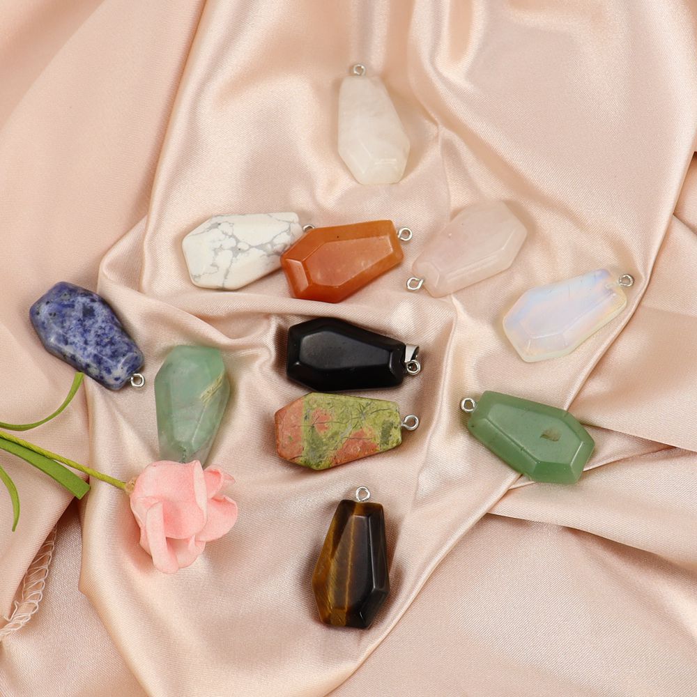 Natural Crystal Stone Mini Coffin Board Pendant Necklace Halloween Necklace Ornament N671