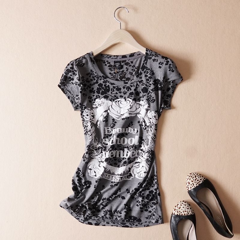 

Мода Новый Ультратонкий Дышащий Принт Короткий Рукав Блестки Grey S 42