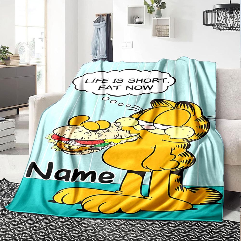 Custom Name Garfield's Quick Meal flannel Blanket for Super Soft Cute Comfort Blanket for Travel Bedding Couch Sofa Blanket