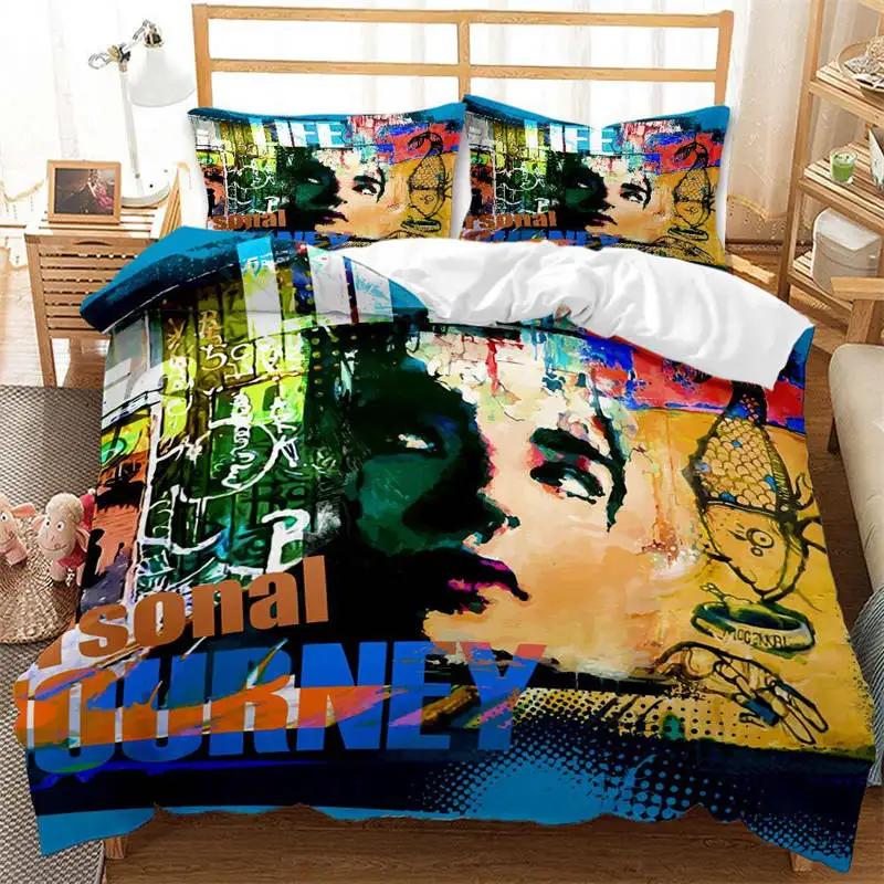 Graffiti Bettbezug Hip Hop Street Culture Print Bettwäscheset Mikrofaser Bunt Überlappende Blockige Buchstaben Kunst Bettdeckenbezug
