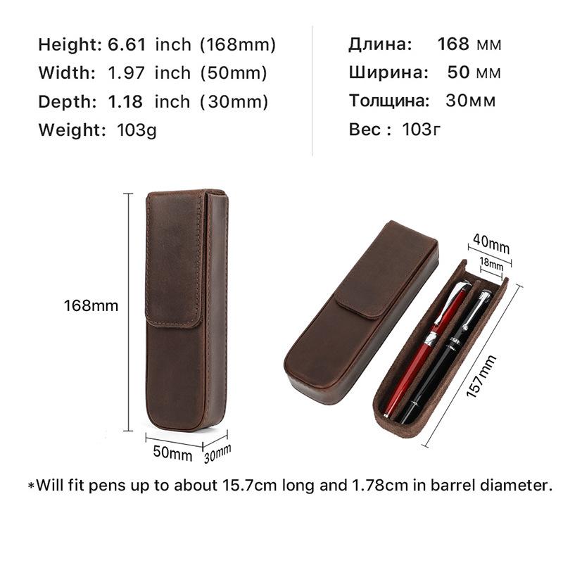 Crazy Horse Leather Pencil Case 2 Packs Handmade Drawer Type Detachable Student Office Pen Storage Case