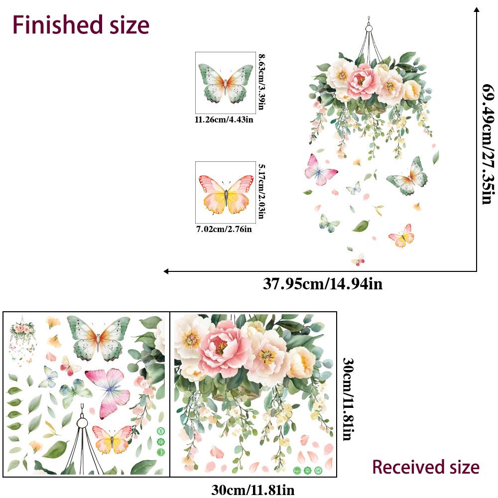 Camellia Peony Wall Stickers Self Adhesive Floral Hanging Basket Decal for Bedroom Girls Room Door Home Decor Vinyl Art
