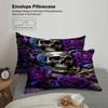 3pcs Skull And Rose Bedding Sets 3D Printed Gothic Skull With Purple Roses Duvet Cover Sets With Pillowcases No Filling
