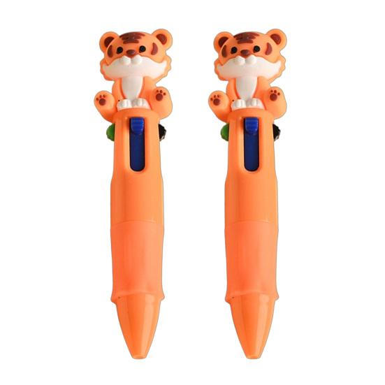 

2Pcs Ballpoint Pen Mini 4-in-1 Multicolor Pen with Cute 3D Doll Toppers Decorations Smooth Writing Stress-Free Portable Pen for Journaling Note Taking B