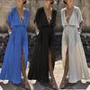 Elegant Women Deep V Neck Maxi Dress With Half Sleeve For Summer Beach Holidays