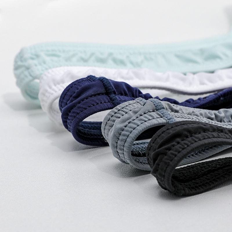 Men's Low-Waist Pure Color U-Convex Elastic Tight Sexy T-Panties Ice Silk Slippery Butt-Revealing Thong Breathable T-Pants