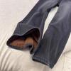 Winter New High-waisted Retro Black-gray Velvet Warm Loose Straight Jeans Women