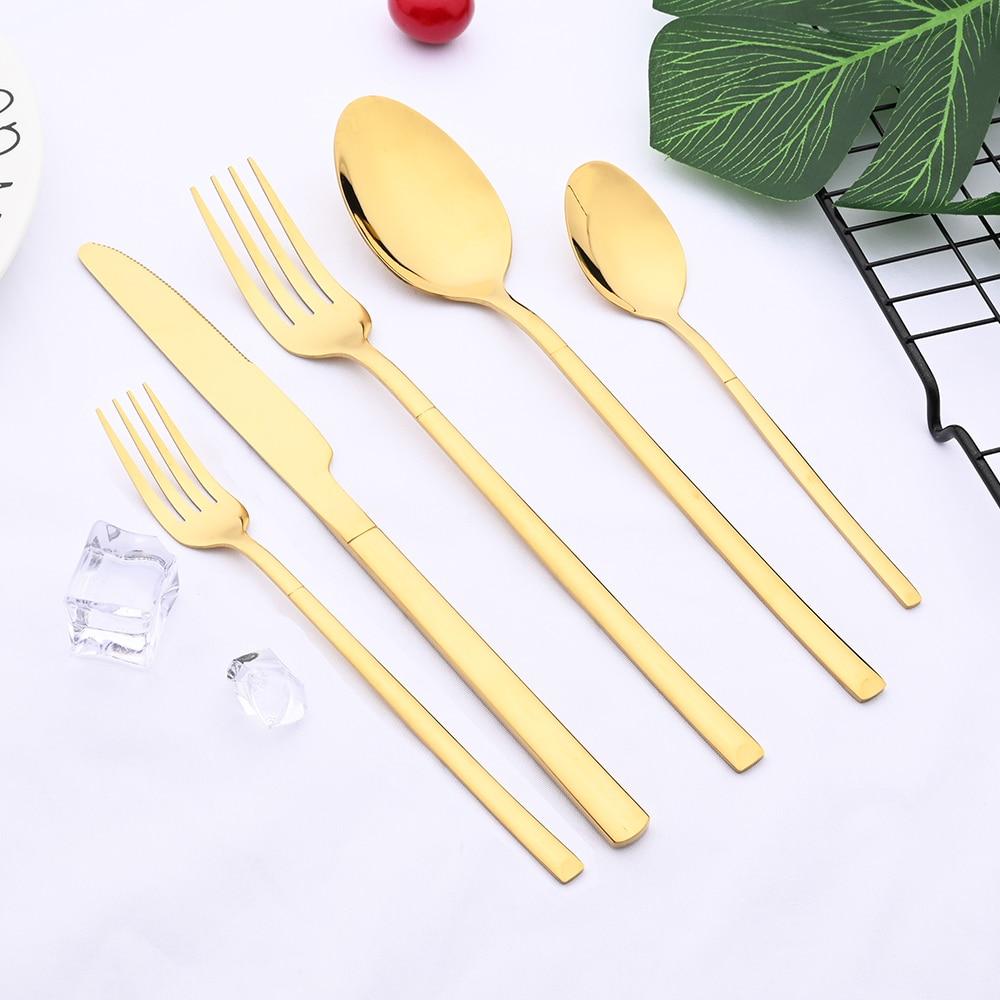 36Pcs/6Sets Mint Gold Cutlery Set Mirror Stainless Steel Flatware Knife Dessert Fork Tea Spoon Dinnerware Kitchen Restaurant Tableware