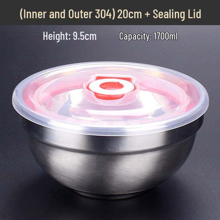 Large Double-Layer Insulated Stainless Steel Bowl with Lid - Anti-Scald, Anti-Drop, for Children and Adults, Ideal for Rice and Soup.