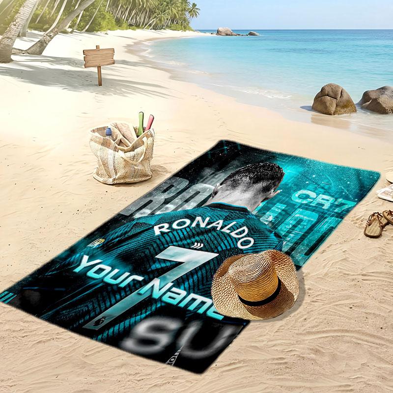 Cristiano Ronaldo Personalized Printed Beach Towel Soccer Logo Support Custom Name Text Absorbent Towel For Sport Travel Special Gift