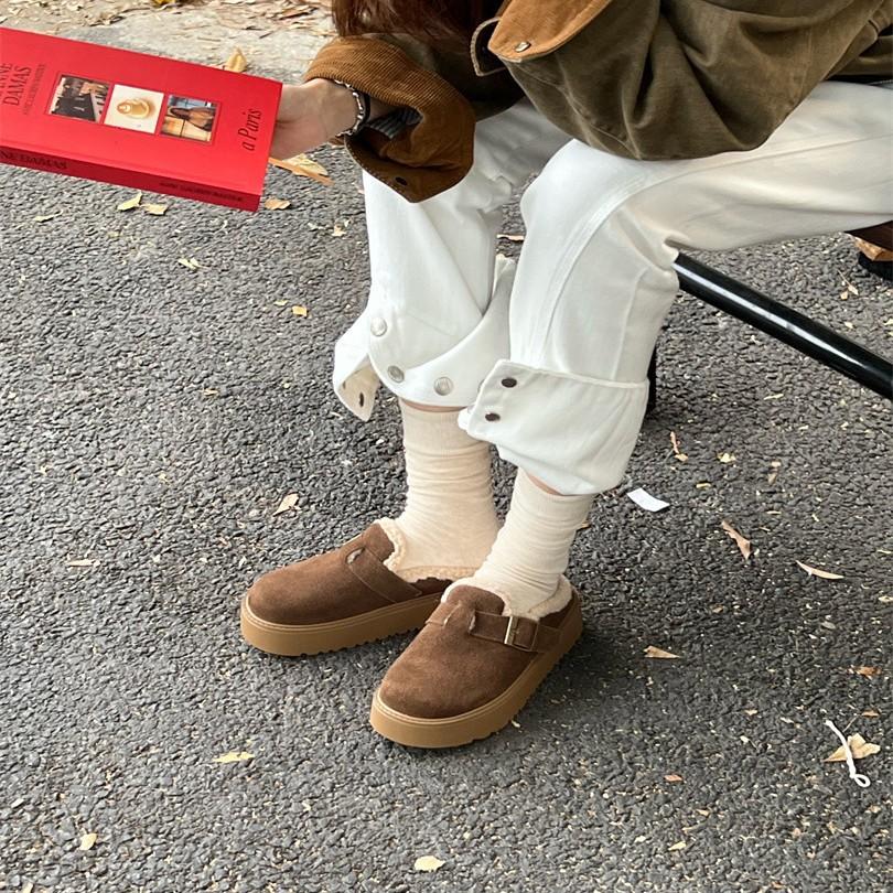 Height-increasing thick-soled versatile warm-keeping, piled and thickened snow boots for women's autumn and winter fluffy slippers, wearing a cotton m