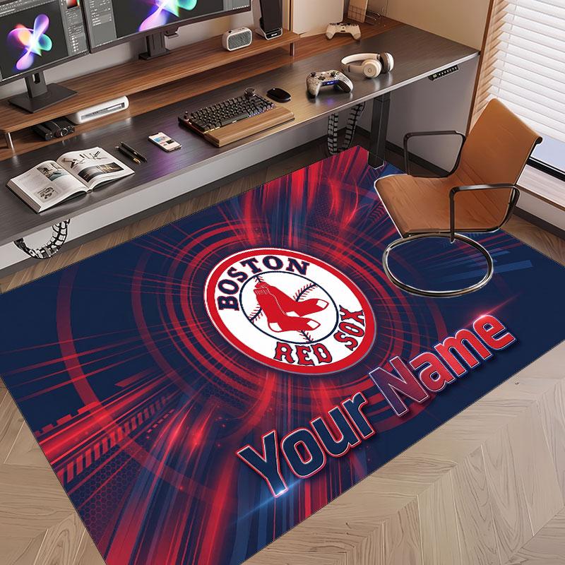 Custom Rug Boston Red Sox Pattern Print Name Text Soft Non‑Slip Floor Carpet for Home Indoor Decoration