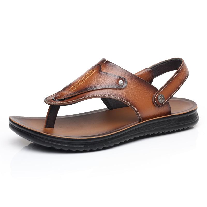 

Slippers men s new leather soft-soled casual men s beach shoes dual-purpose herringbone cool slippers 38