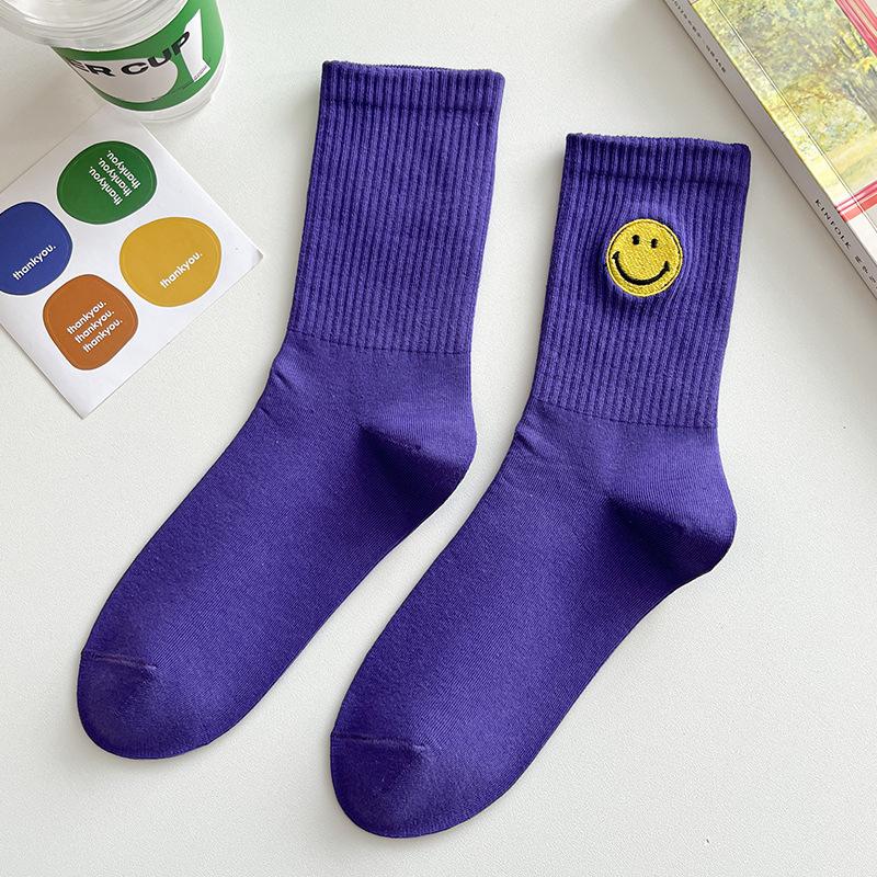 

Однотонные средние носки-трубы для женщин с рисунком свежего улыбающегося лица, простые удобные дышащие носки для девочек