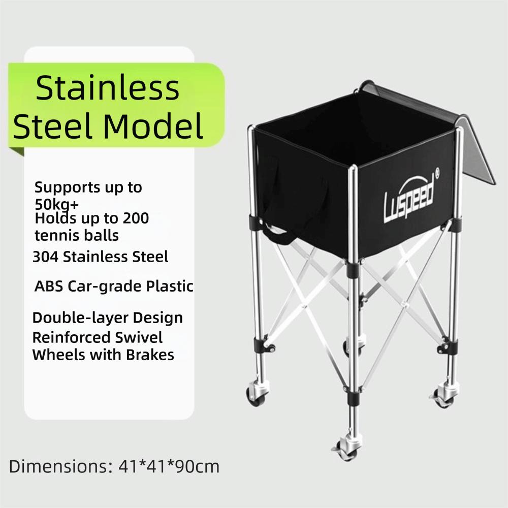 Luspeed Tennis Ball Insert Trolley Stainless Steel Large Capacity Tennis Multi-ball Cart Height Adjustable