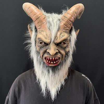 Takrama Lucifer Mask Devil Horned Demon Cosplay Latex Mask with Blood Mouth Halloween Carnival Horror Costume Props