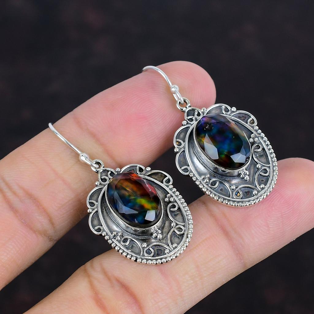 Faceted Ammolite Earring Gemstone Earrings Handmade Jewelry 925 Sterling Silver Earring Vintage Earring Anniversary Gifts Birthstone Jewelry