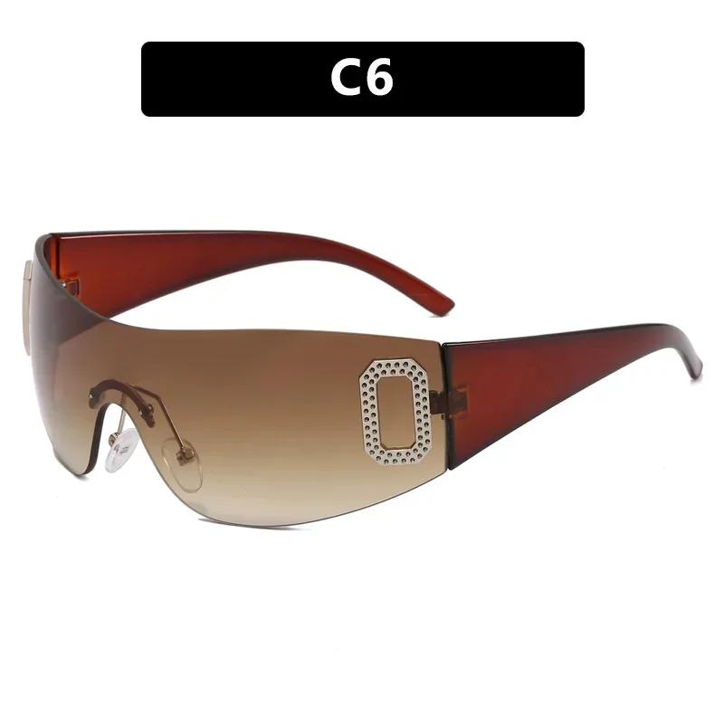 Rimless Y2K Punk One Piece Sunglasses Women Goggle New Luxury Brand Shades Sun Glasses Female Five Star Wrap Around Eyewear