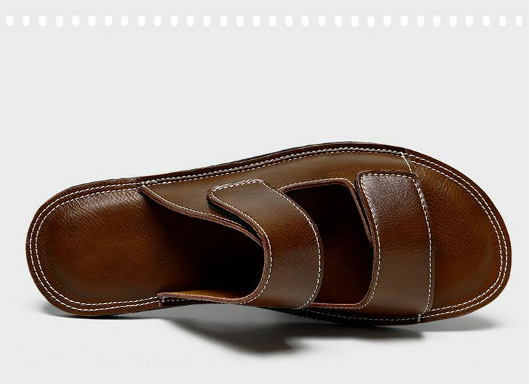 Men's Large Size High-End Leather Beach Sandals - Soft Sole Single Strap Summer Slippers (Sizes 46-47)