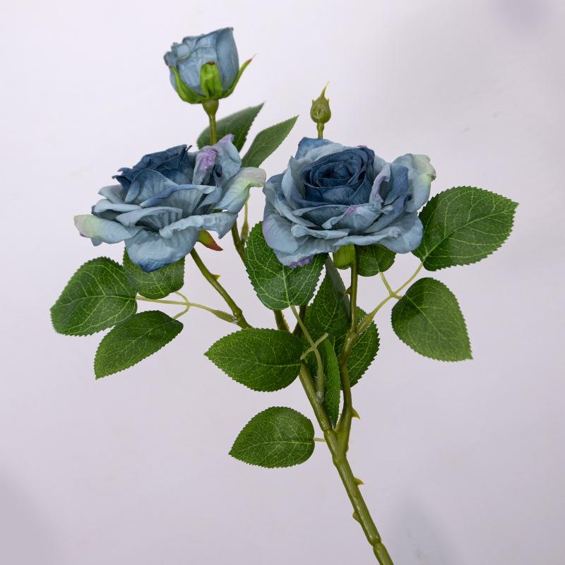 Simulated flowers with 3 heads of burnt roses, home decor, wedding photography props, vintage autumn colors, multi headed fake flowers