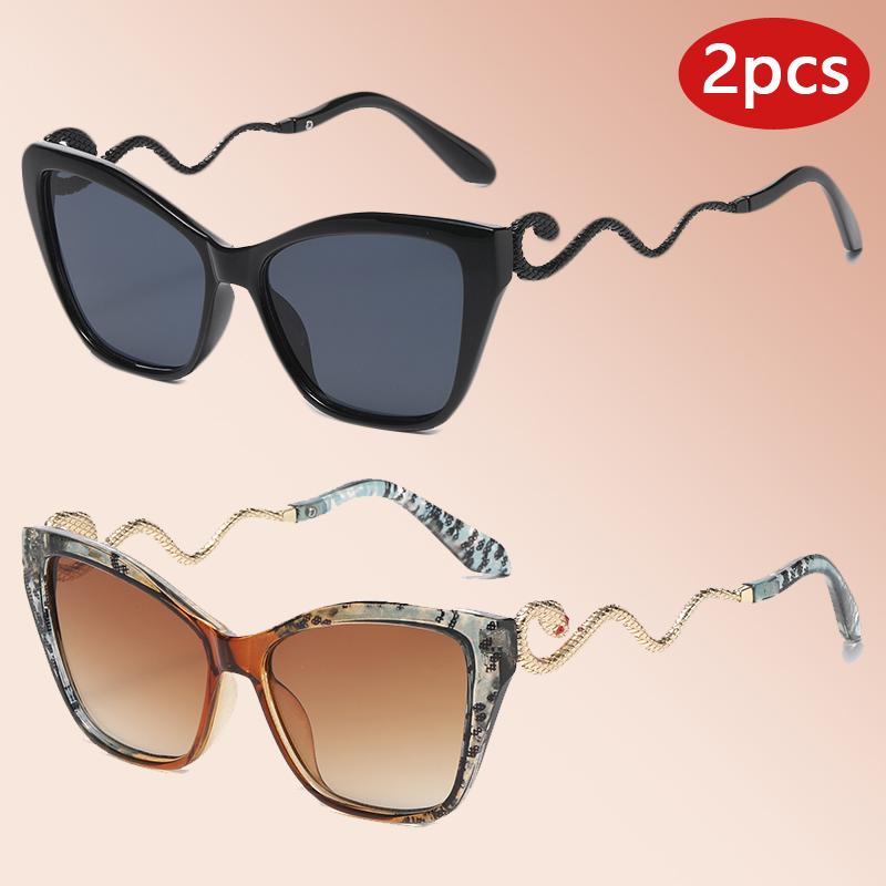 

2 Sets Large FrameCat Eye Sunglasses Women New Stylish Gradient Outdoor Decor Shades Trendy Luxury Brand Design Sun Glasses