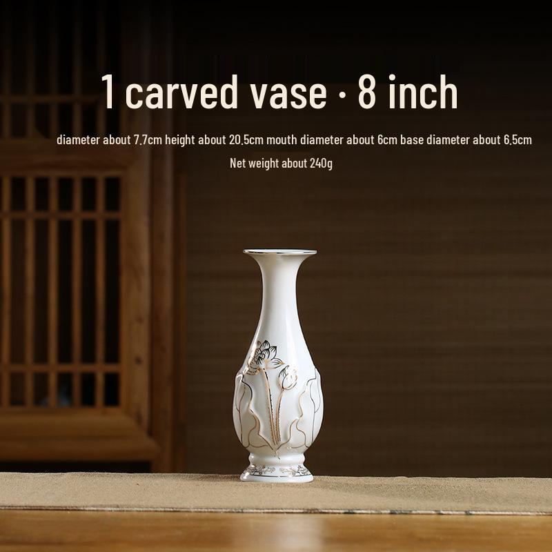 Gold-Painted Ceramic Jade Vase for Offering Flowers To Buddha - Guanyin Bodhisattva Pure Water Bottle and Buddhist Altar Ornament.