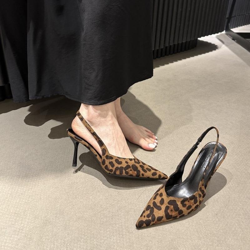 Women's High Heeled Sandals Sexy Leopard Print Sandals Suede Design Pointed Toe High Heel Sandals for Women Banquet Party Sandal