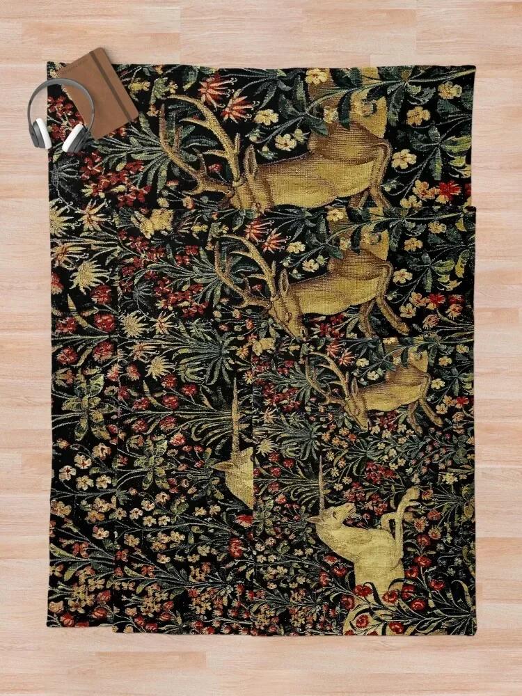 Medieval Unicorn Midnight Floral Tapestry Throw Blanket Bed Weighted blankets ands Luxury Throw Blankets