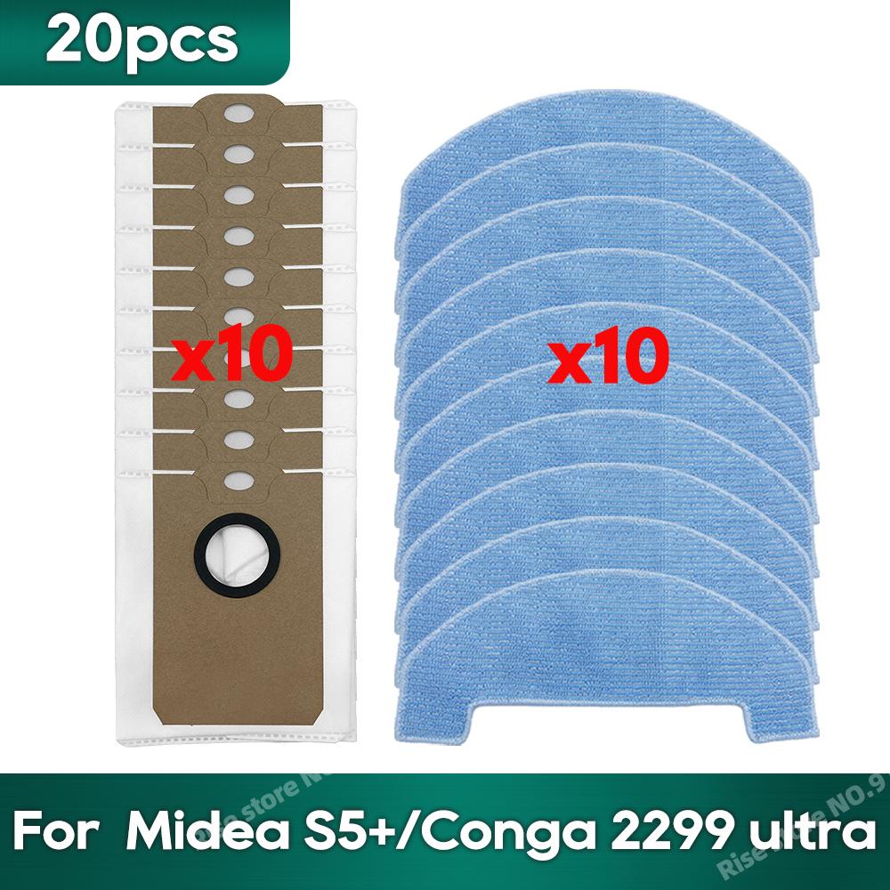 Fit for Midea S5 Plus, Conga 2299 Ultra Home X-Treme Genesis Vacuum Accessories Dust Bag Hepa Filter Roller Side Brush Mop