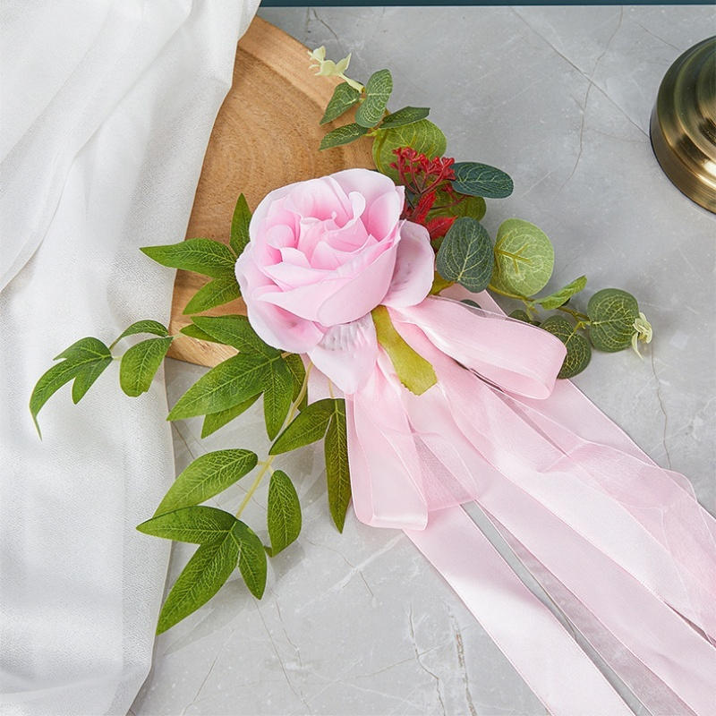 Outdoor Wedding Decoration Rose Chair Back Flower Wedding Car Mirror Flower Wedding Corridor Hotel Chair Back Flower