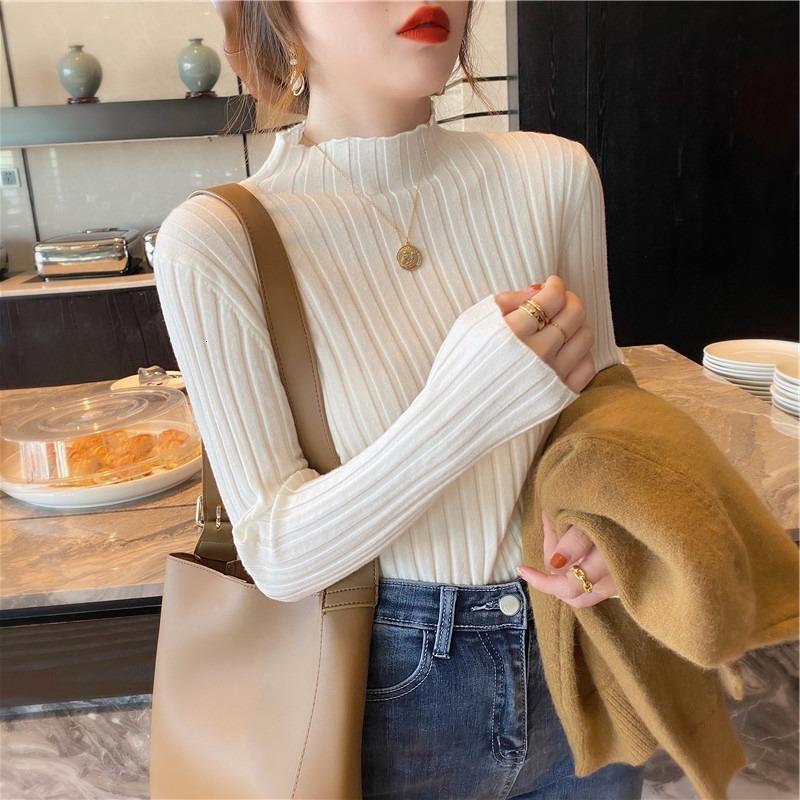 Autumn and Winter Semi-turtleneck Bottoming Sweater Women's Inner Pit Strip Pullover Shirt Solid Color Casual Tops Elegant Thin Simple Clothing