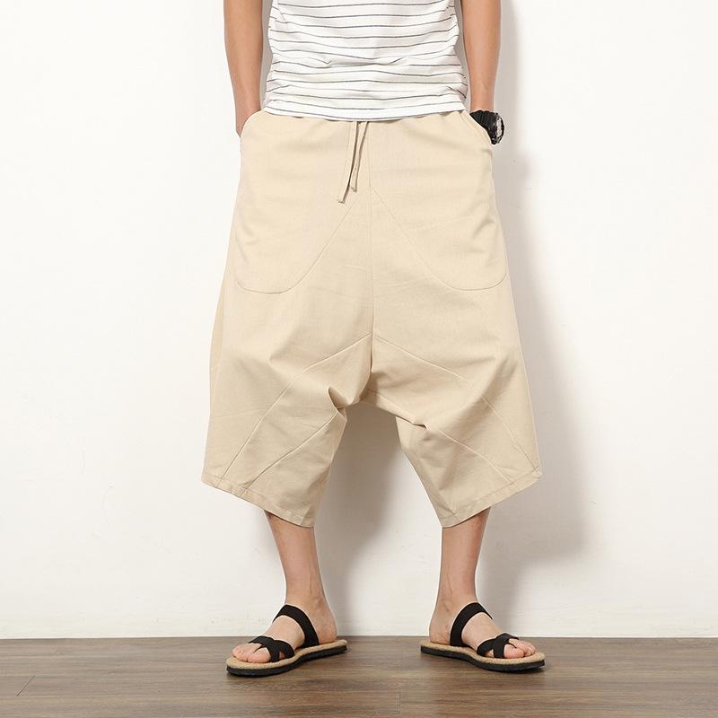 Men's Multicolor Thai Wide-Leg Bloomers - Cotton & Linen Beach Pants, Chinese Style, Spring/Summer.