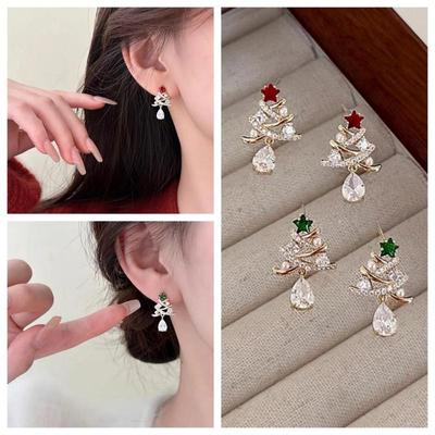 Elegant Rhinestone Christmas Tree Earrings - Trendy, High-End Design